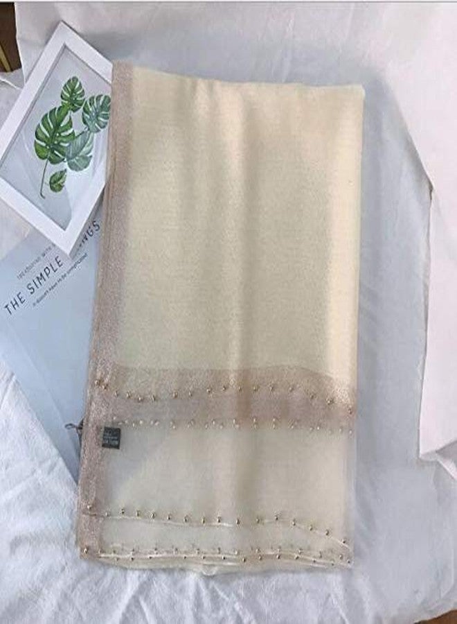 HURESON Womens Scarves Lightweight Silk Scarf Shawls and Wraps for Evening Dresses Summer Beach Wedding Shawl gifts (Beige with pearl) - Image 4